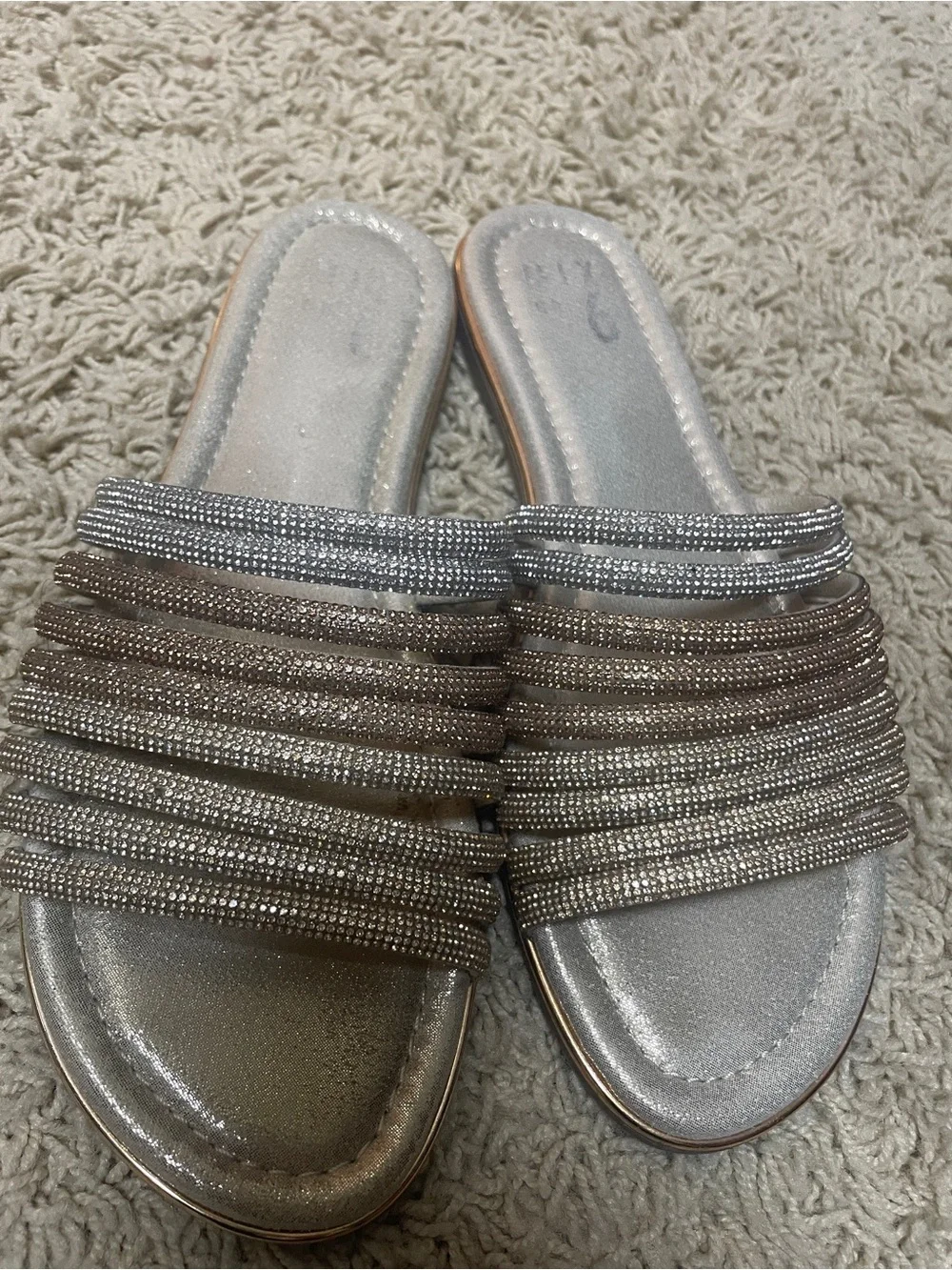 Sparkle Slide Sandals in Metallic Silver